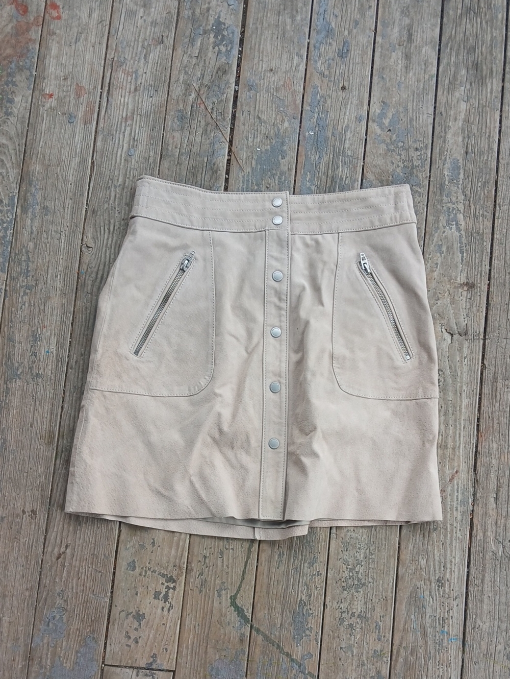 EUC Blanknyc A Line Suede Beige Button-Front Women's Skirt with Zip Pockets